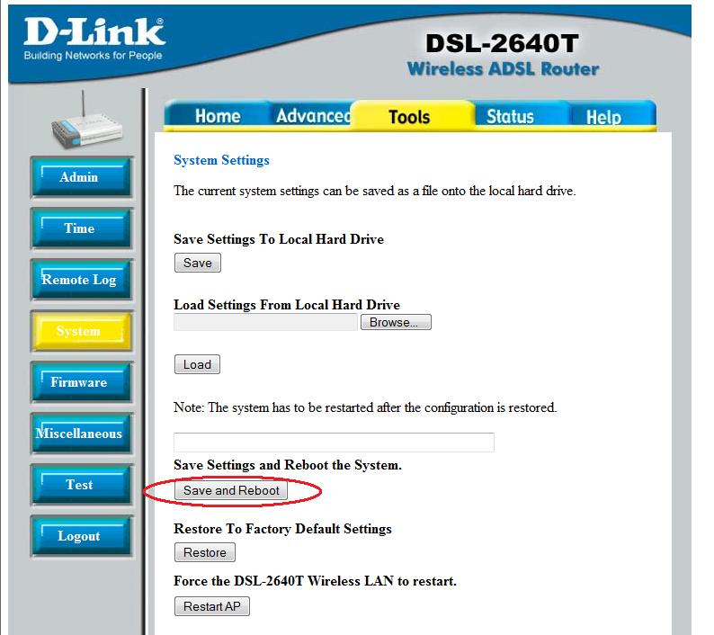 DSL-2640T: Guardar la configuración